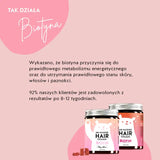 Oto jak działają witaminy do włosów Ah-Mazing z biotyną: Wykazano, że biotyna przyczynia się do prawidłowego metabolizmu energetycznego oraz utrzymania prawidłowego stanu skóry, włosów i paznokci.