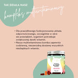 W ten sposób działają witaminy odpornościowe One Bear A Day od Bears with Benefits z kompleksem multiwitaminowym: do prawidłowego funkcjonowania układu odpornościowego, szczególnie w zimnych porach roku, organizm potrzebuje zwiększonego spożycia witamin, dostarczanego ze wszystkimi niezbędnymi witaminami
